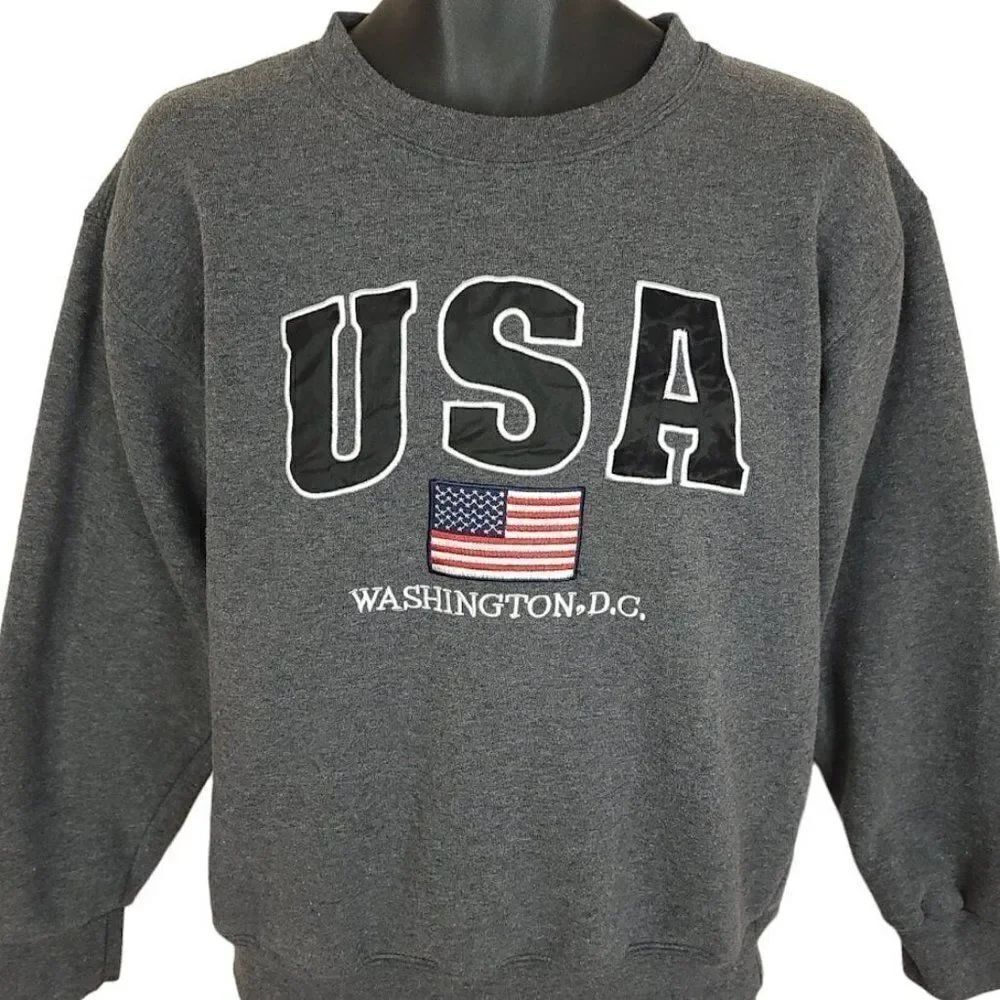 Washington DC Sweatshirt Vintage 90s American Flag Made In USA Mens Size Medium